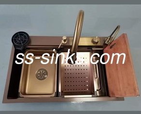 SS304 सुरक्षा ग्रिड ऊपर काउंटर रोलिंग काले हस्तनिर्मित रसोई सिंक