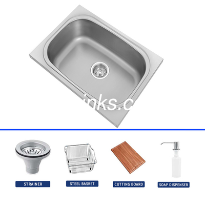 स्टेनलेस स्टील सिंगल सिंक स्क्वायर बाउल डिजाइन नल / टोकरी / चाकू / बोर्ड / स्टेनलेस स्टील नाली
