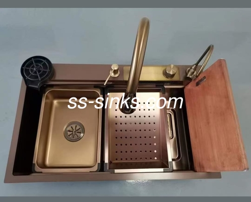 SS304 सुरक्षा ग्रिड ऊपर काउंटर रोलिंग काले हस्तनिर्मित रसोई सिंक