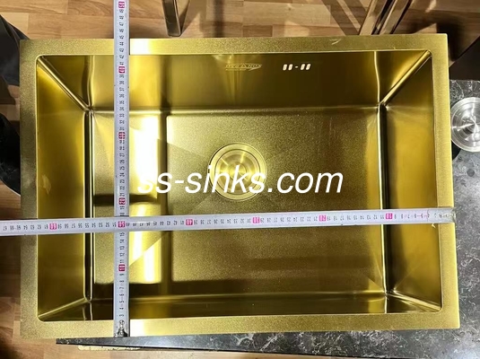 स्वर्ण परिष्करण के साथ अनुकूलित वर्ग माप स्टेनलेस स्टील एकल कटोरा सिंक