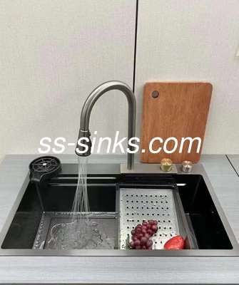 18/10 निकेल स्टील सामग्री और जल निकासी प्रणाली समाधान के साथ स्टेनलेस स्टील सिंगल बाउल सिंक