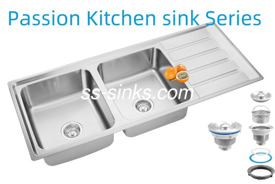 1200 X 500 मिमी कॉर्नर स्टेनलेस स्टील किचन सिंक, आपके रेस्तरां किचन के लिए रियर ड्रेन प्लेसमेंट