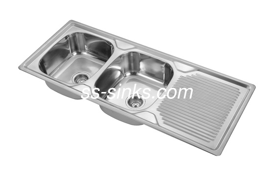 1200x500mm SUS201 1 ड्रेनबोर्ड के साथ दो बाउल रसोई सिंक