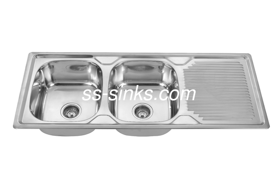 1200x500mm SUS201 1 ड्रेनबोर्ड के साथ दो बाउल रसोई सिंक